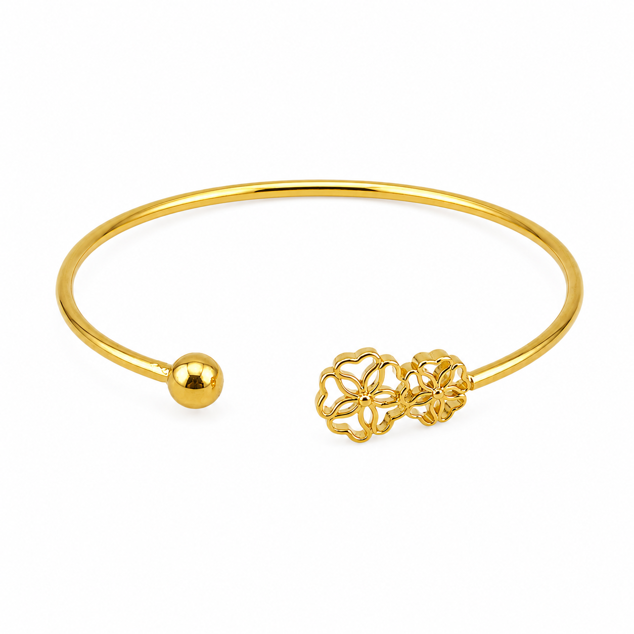 Golden Blossom Open Bangle – Elegant Floral Design