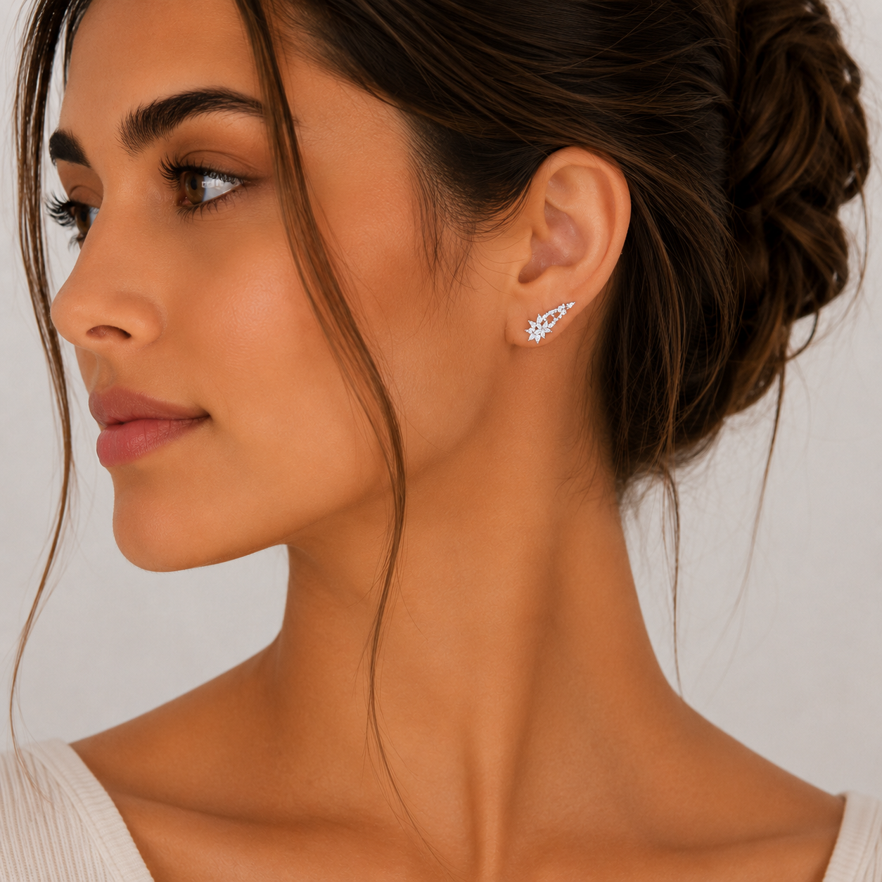 Crystal Floral Ear Climber Earrings