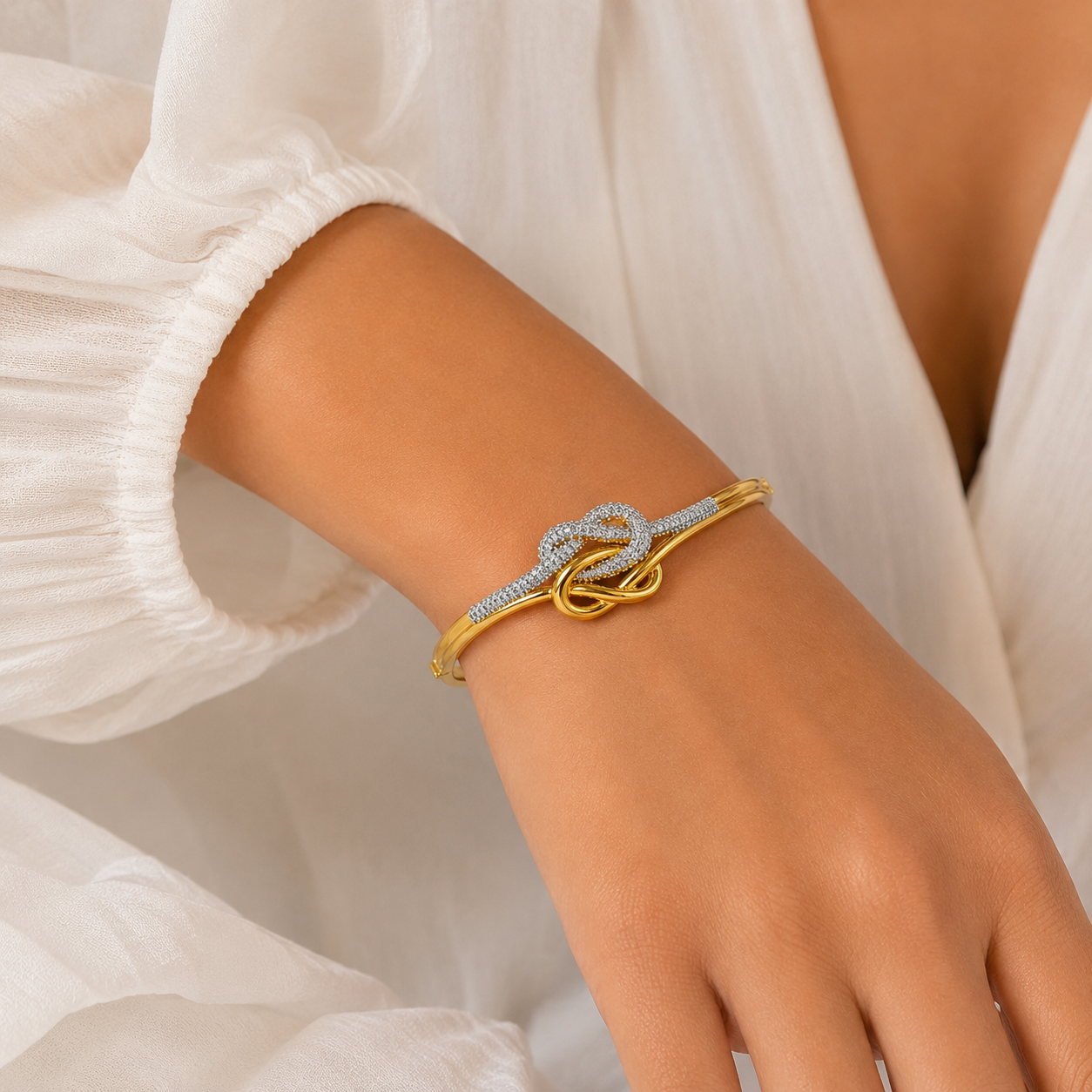 Gold Infinity Knot Pavé Bangle – Symbol of Endless Love