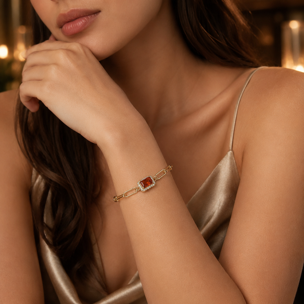 Red Stone Paperclip Bracelet