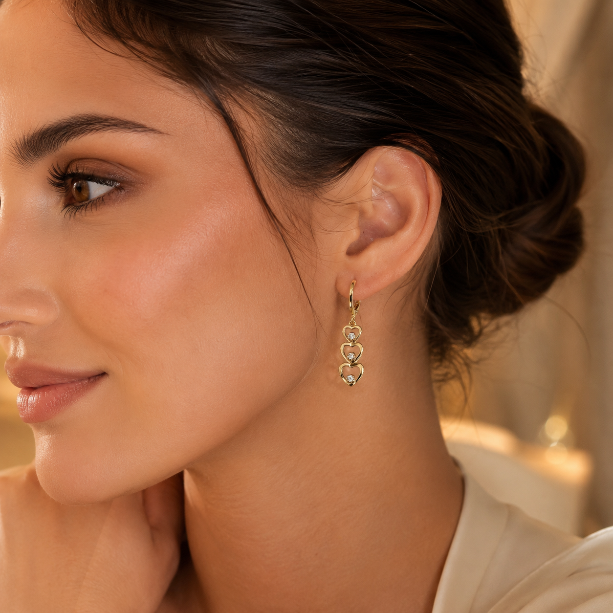 Triple Heart Crystal Drop Earrings