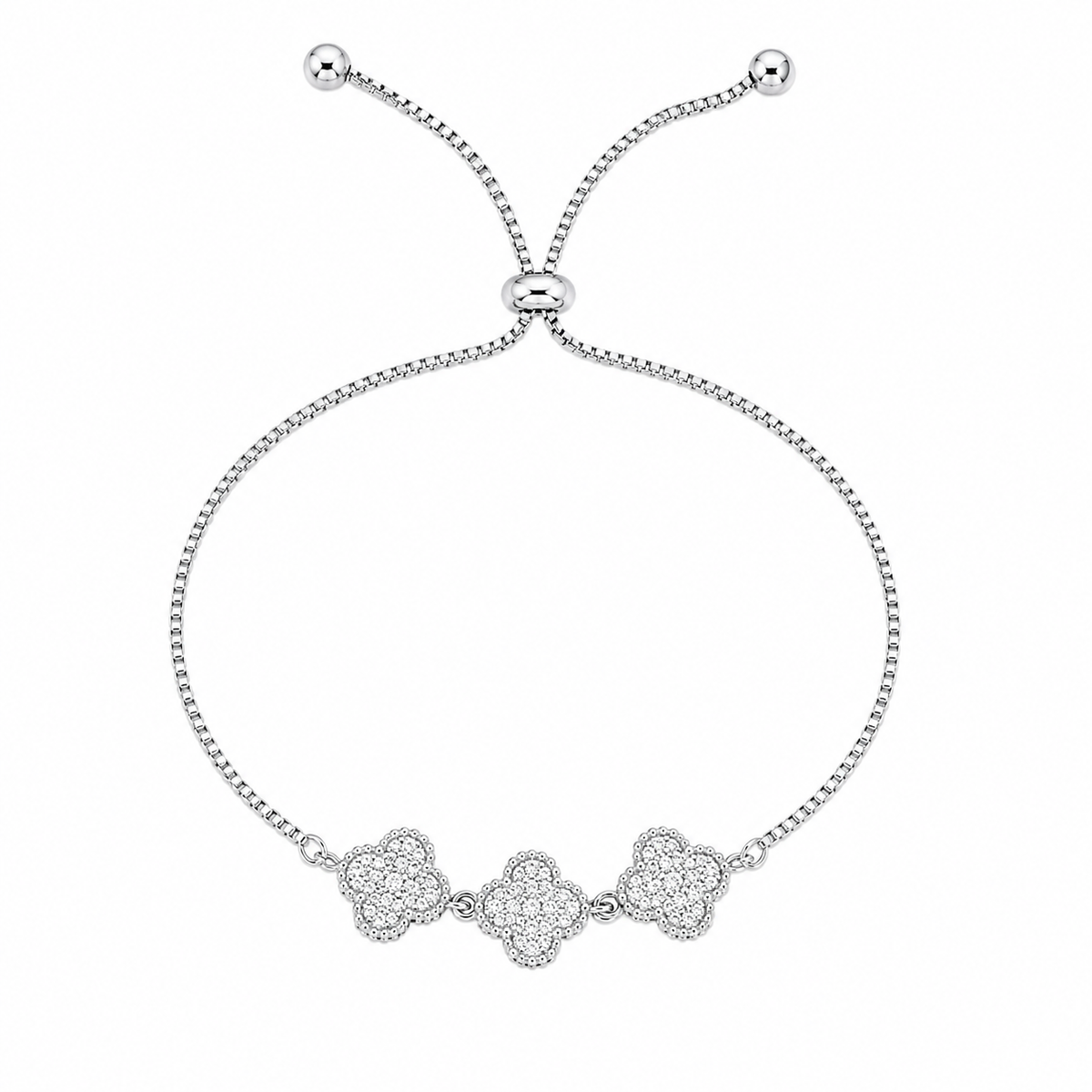 Silver-Plated Clover Charm Bracelet with Pavé Crystals