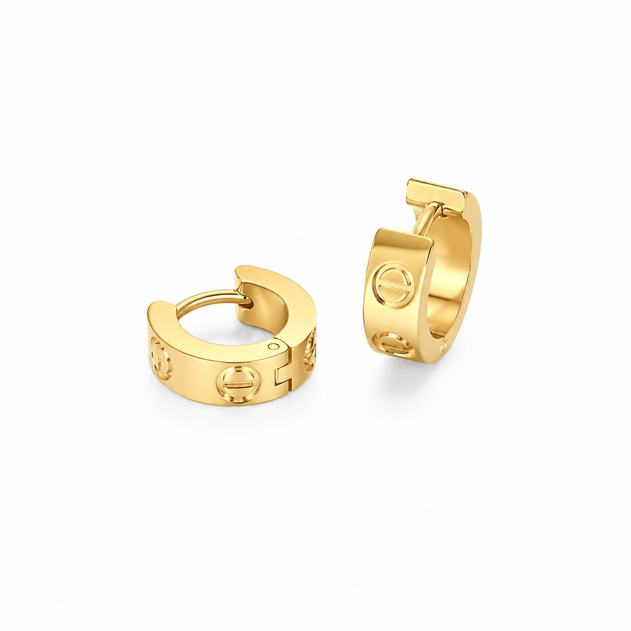 Stainless steel Cartier Gold Screw Detail Huggie Earrings – Bold Minimalism ✨