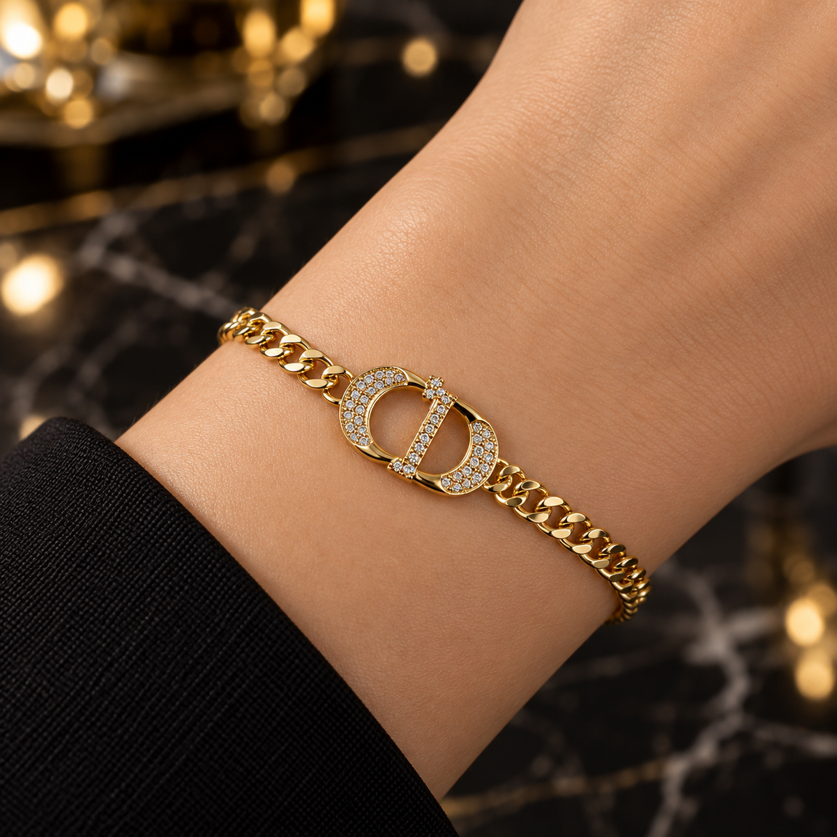 CD Crystal Double-Circle Cuban Link Bracelet