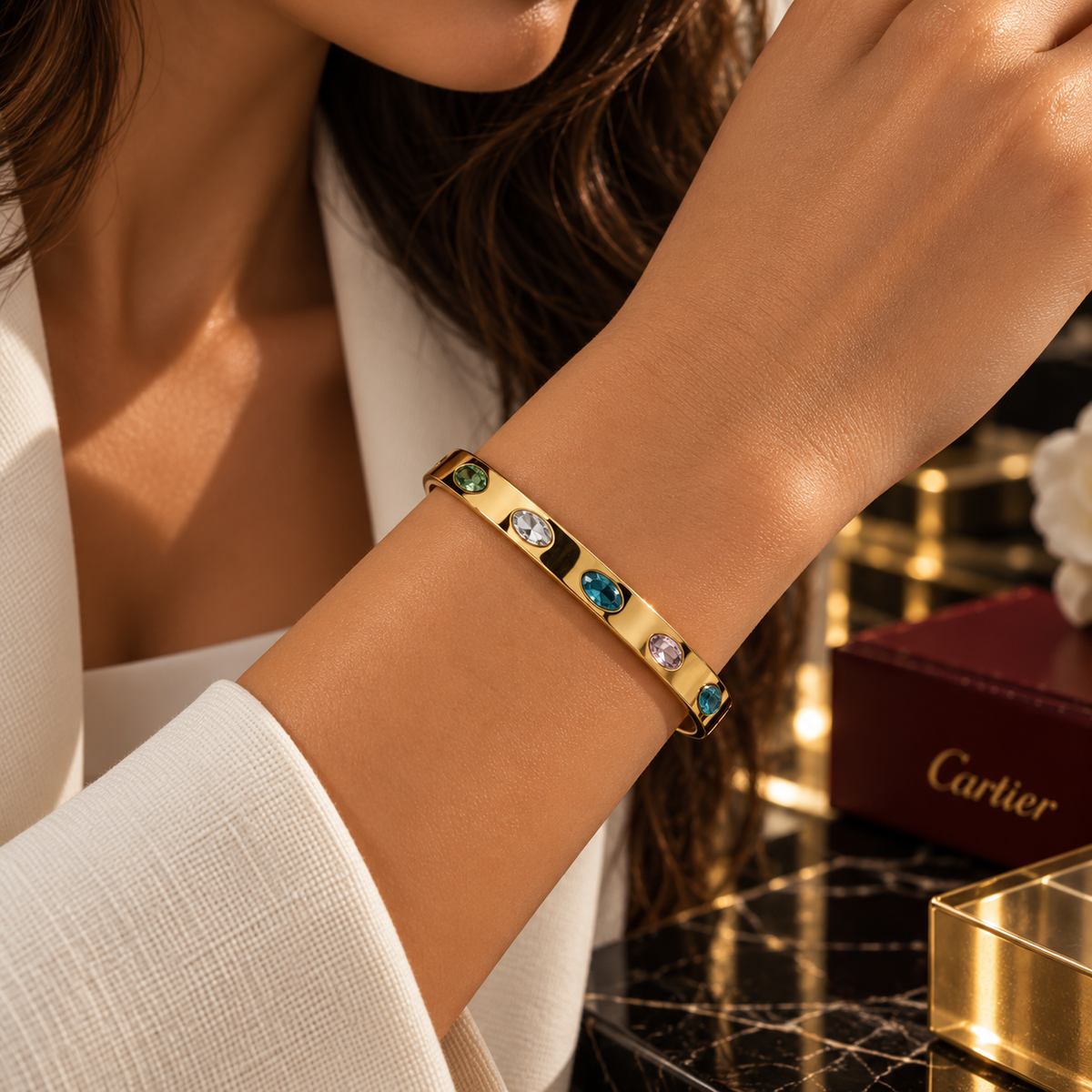Multicolor Crystal Gold Bangle
