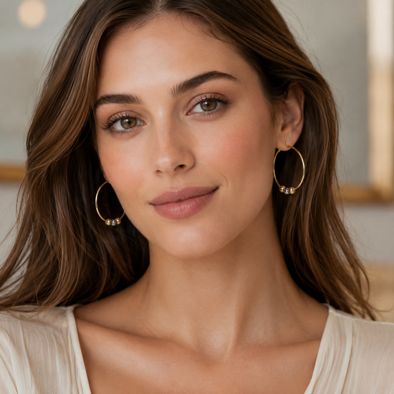 Trinity Bead Hoop Earrings