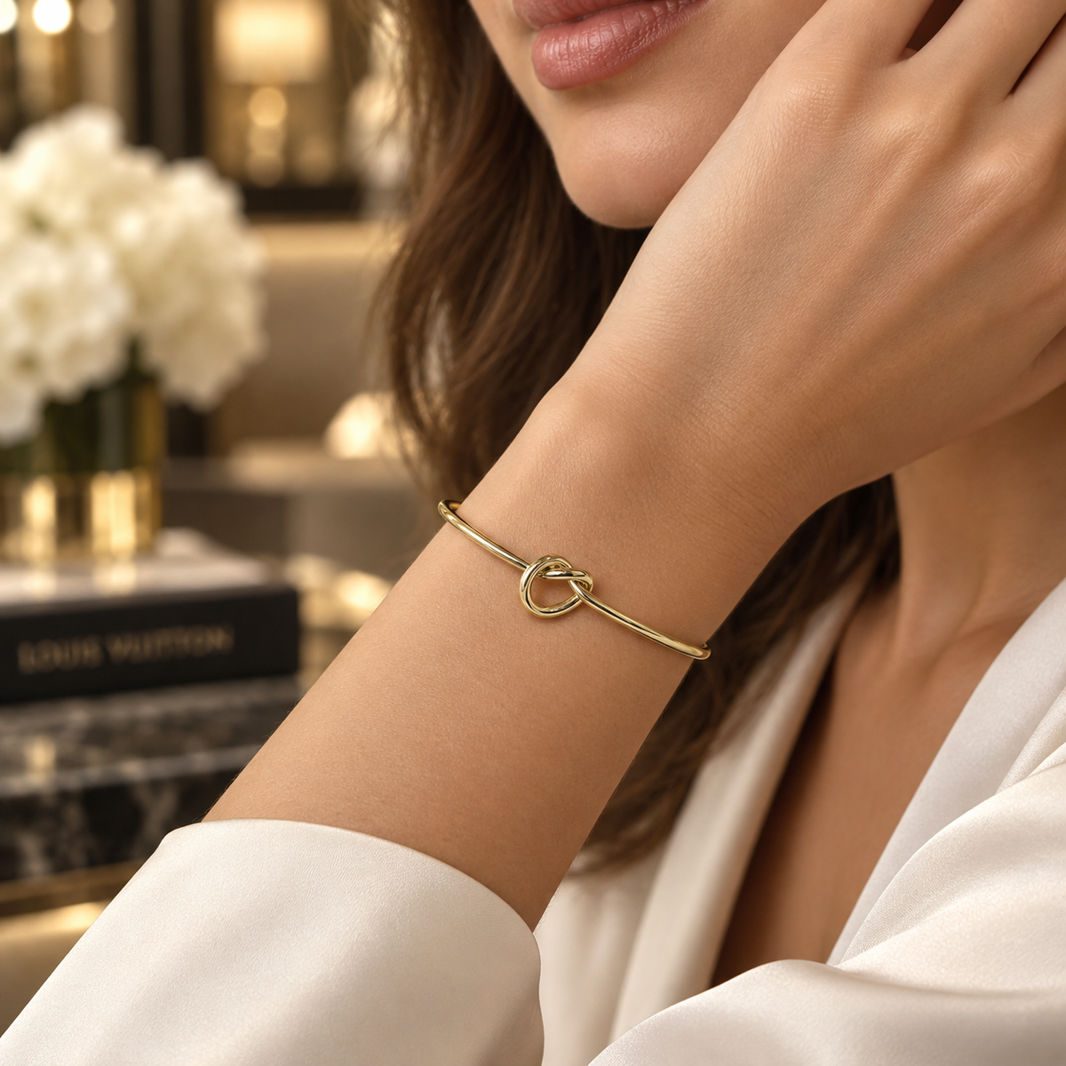 Gold knot Bangle – Elegant Crossover Design Bracelet