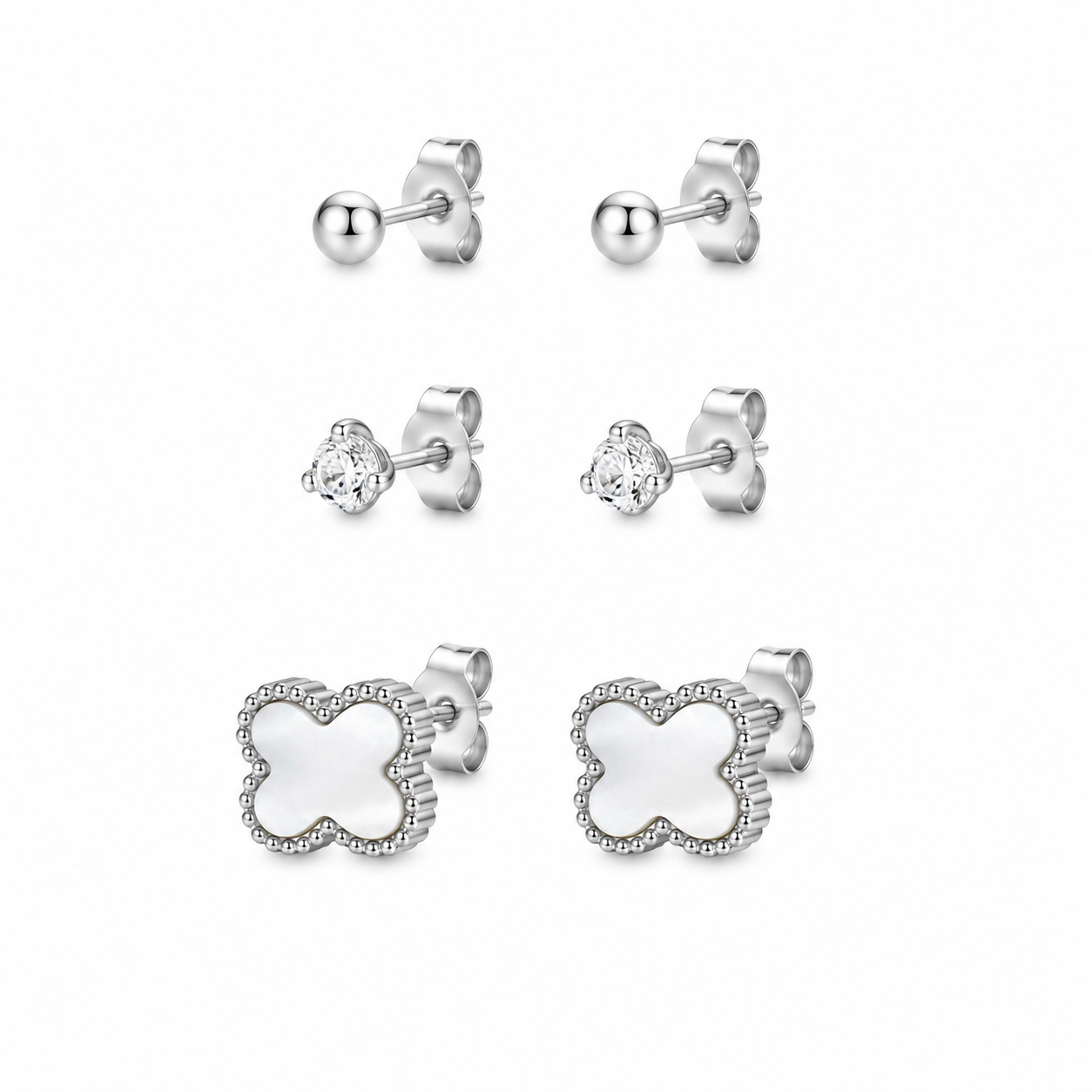 ✨ Silver Trio Stud Earrings Set