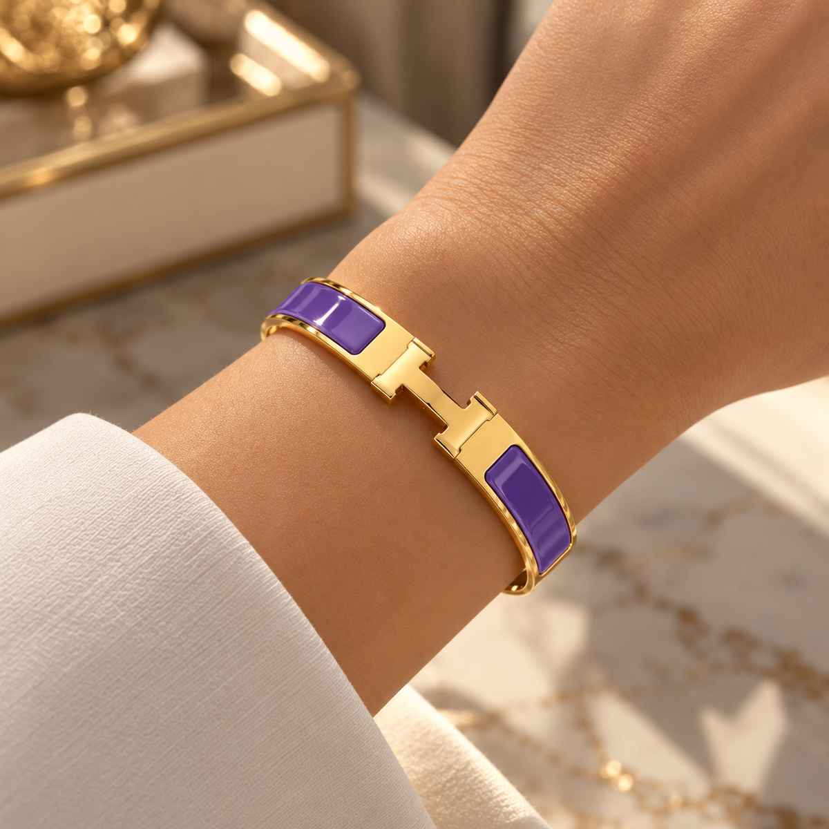 Tangerine Enamel Interlock Bangle