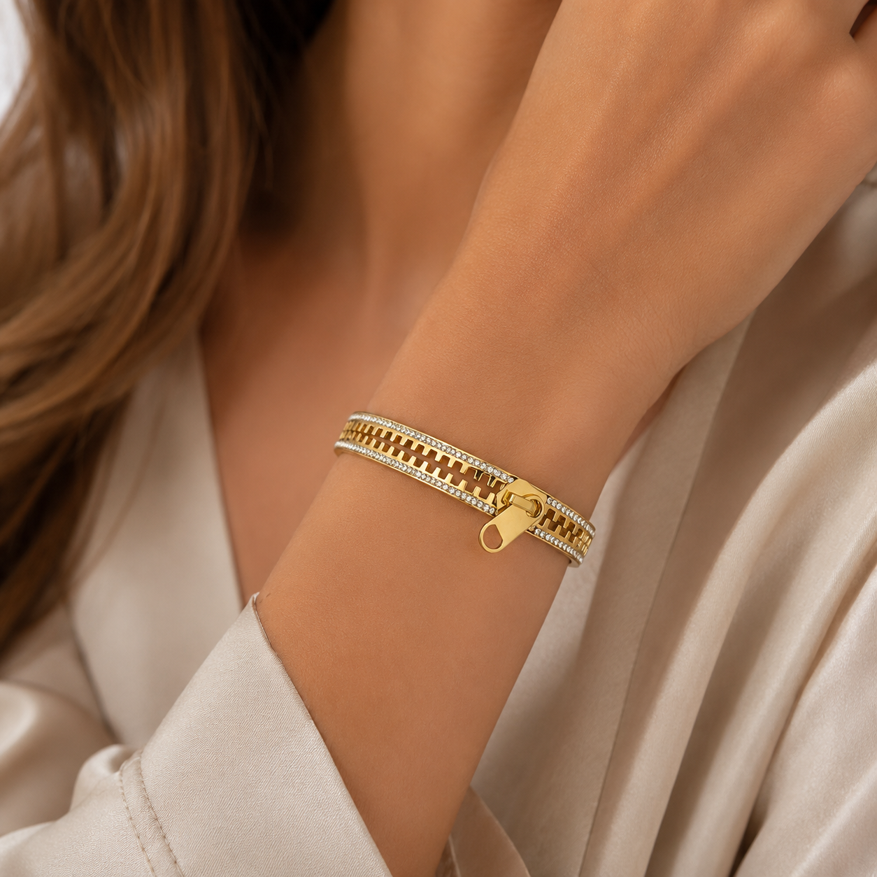 Gold & Silver Zipper Bangle – Unique Fashion Statement Bracelet