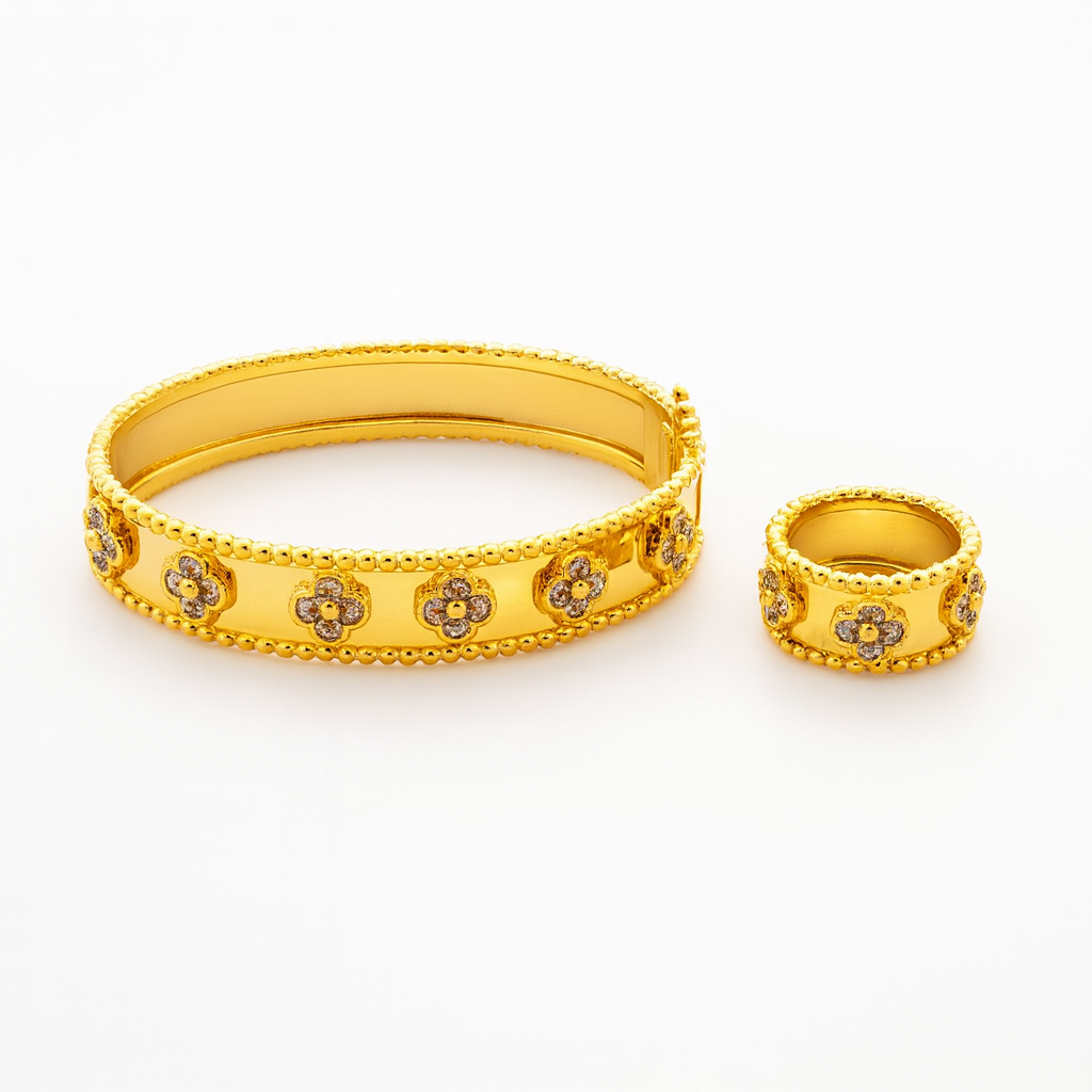 Golden Clover Bangle & Ring Set