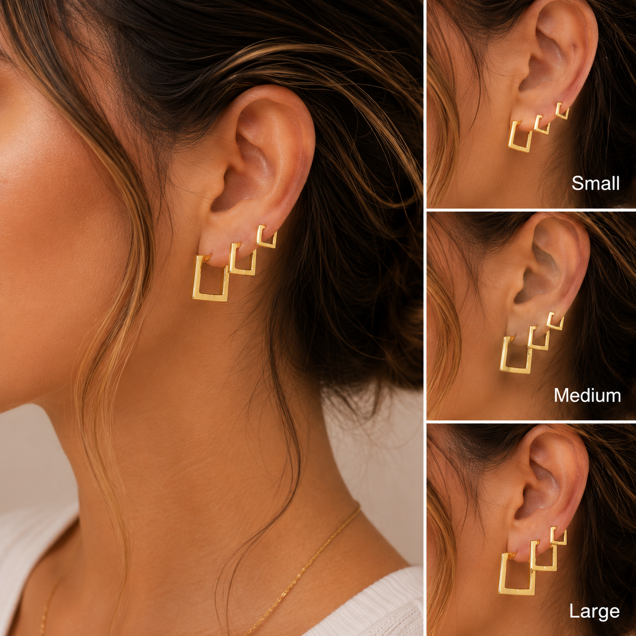 Square Frame Gold Huggie Earrings Set – Bold & Structured ✨