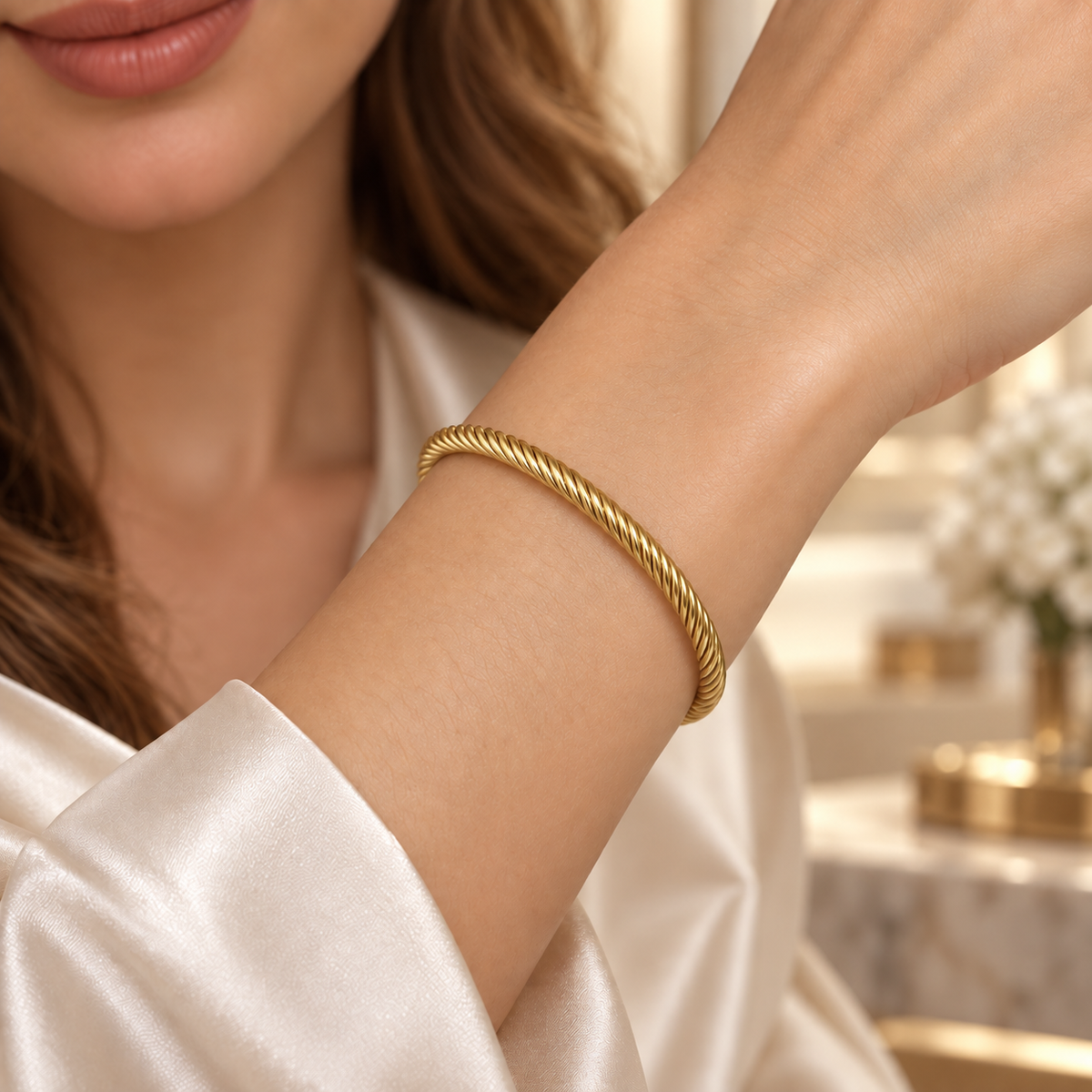 Golden Cable Twist Bangle