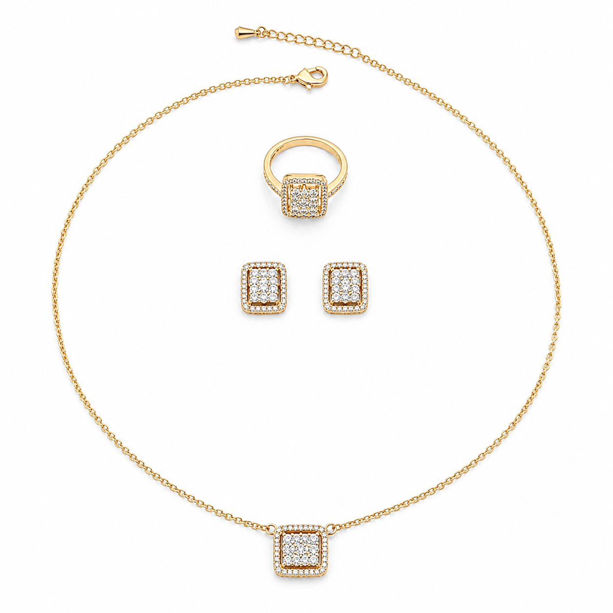 ✨ Aurora Square Sparkle Set – 18K Gold-Plated ✨