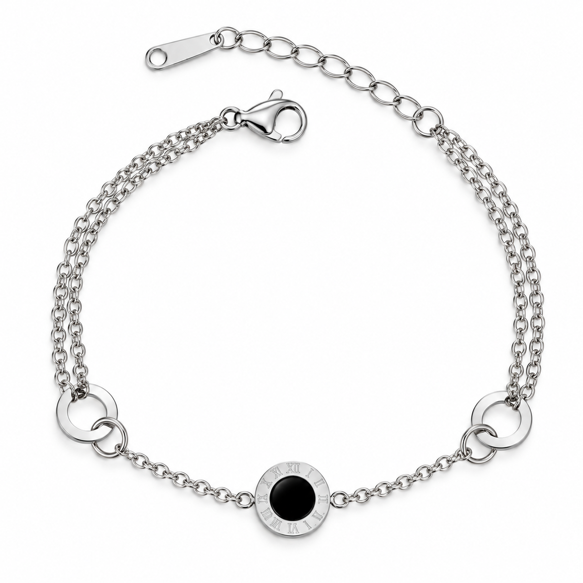 Minimal Roman Circle Bracelet – Silver Tone