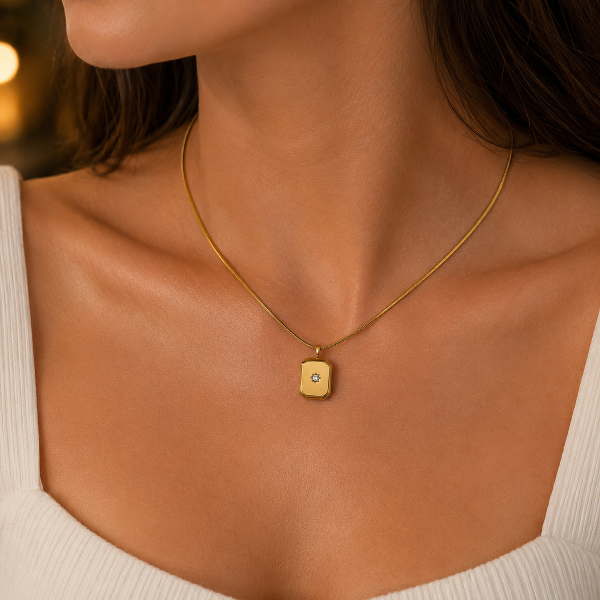 Luxe Tag Pendant Necklace – 18K Gold-Plated