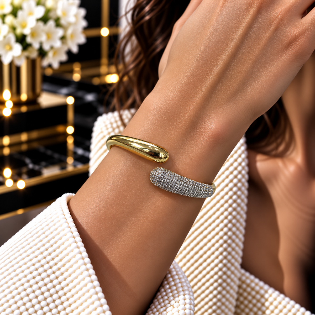 Luxe Radiance Gold & Silver Cuff Bangle