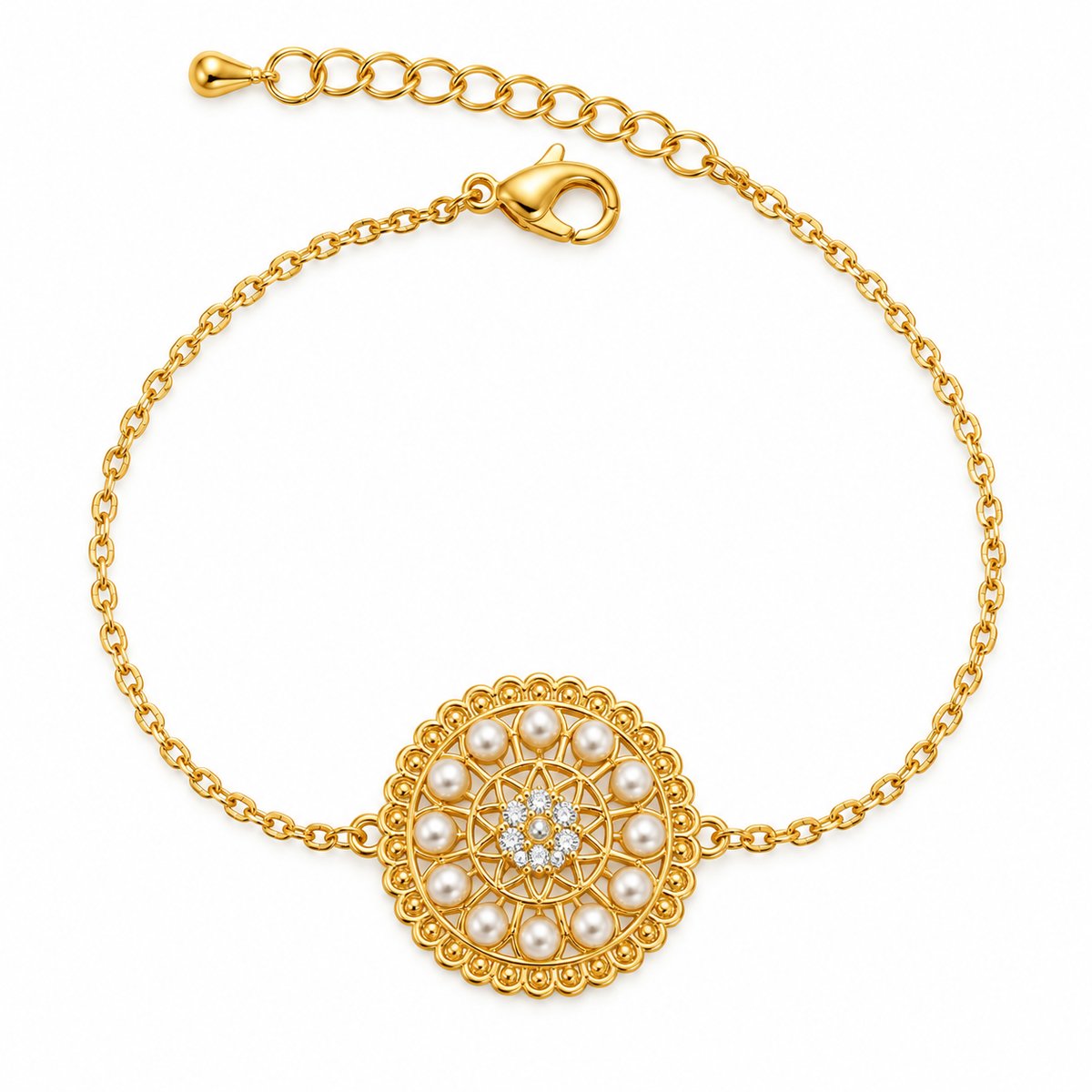 Celeste Bloom Bracelet – Gold & Pearl Radiance