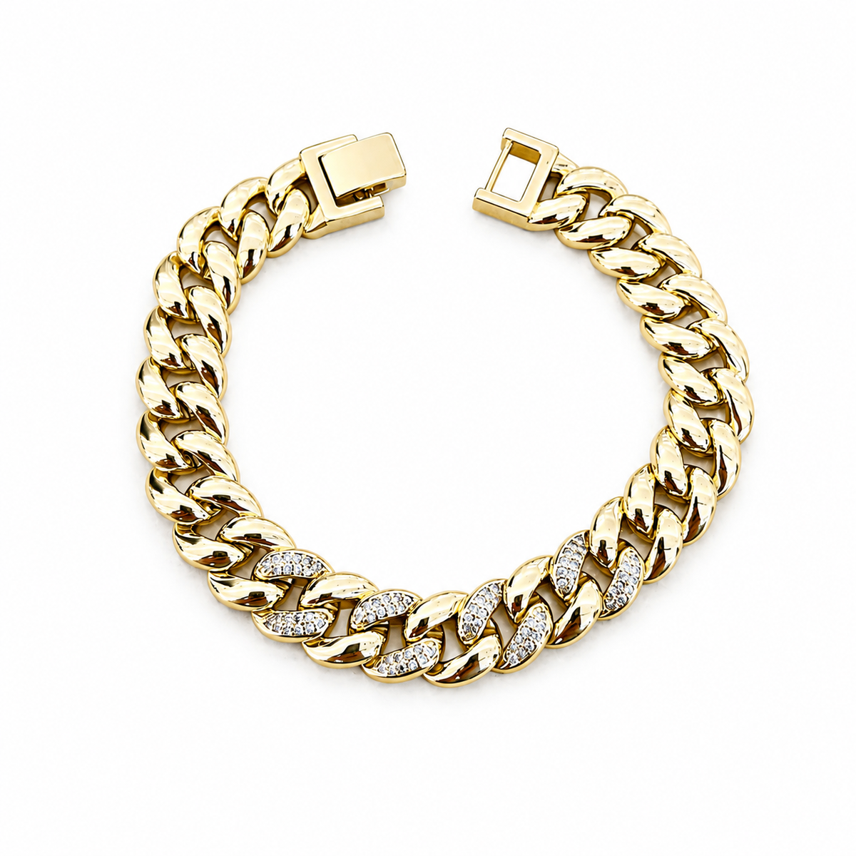 Cuban Link Gold Bracelet with Diamond Accents