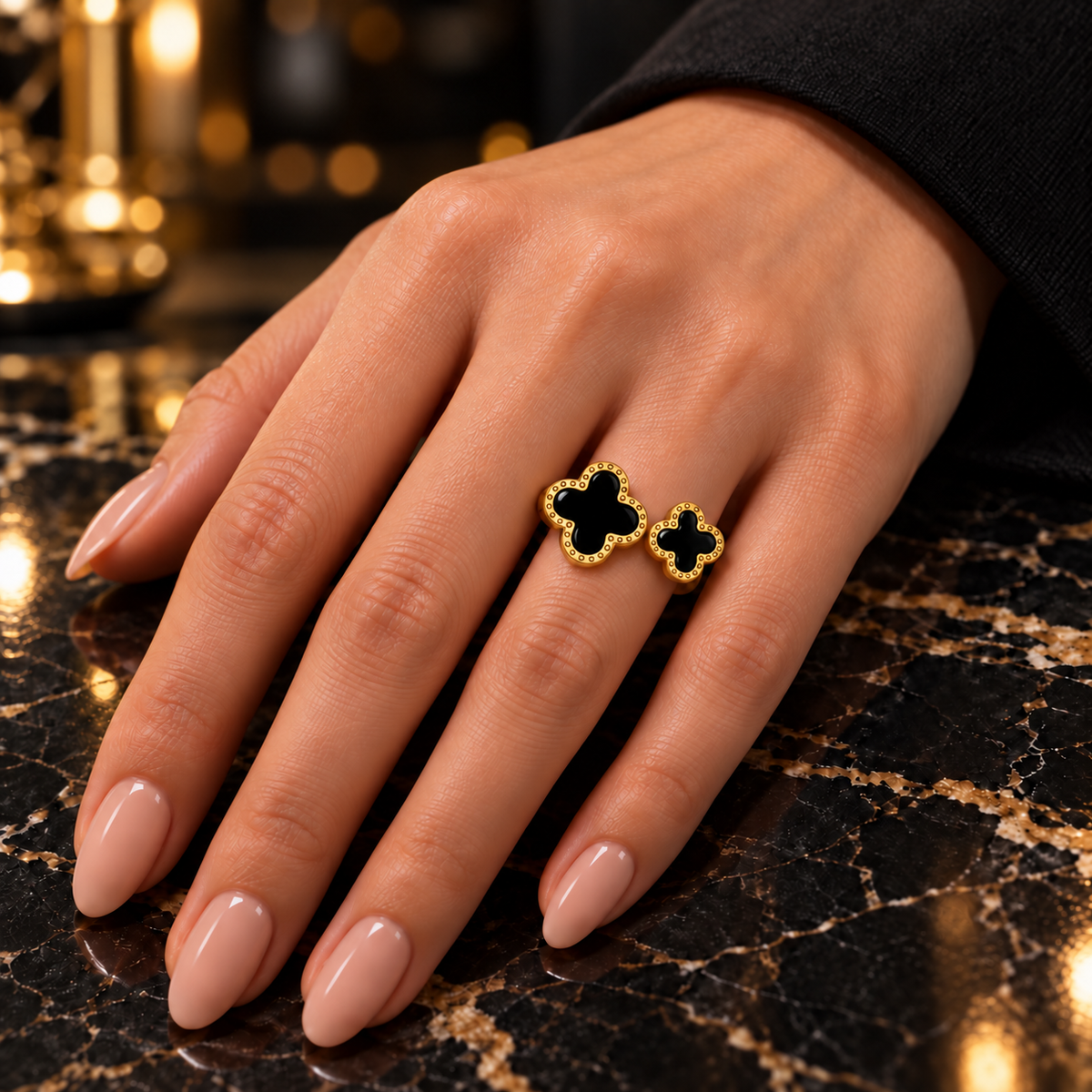 S.steel Dual Clover Ring – Lucky Charm(Free size)