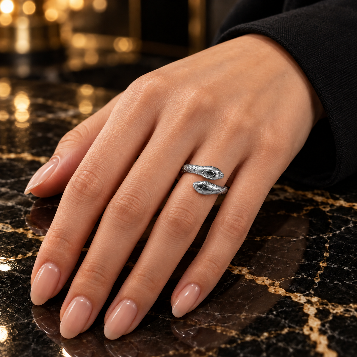 S.steel Textured Twin Snake Ring – Gold & Silver Power Duo