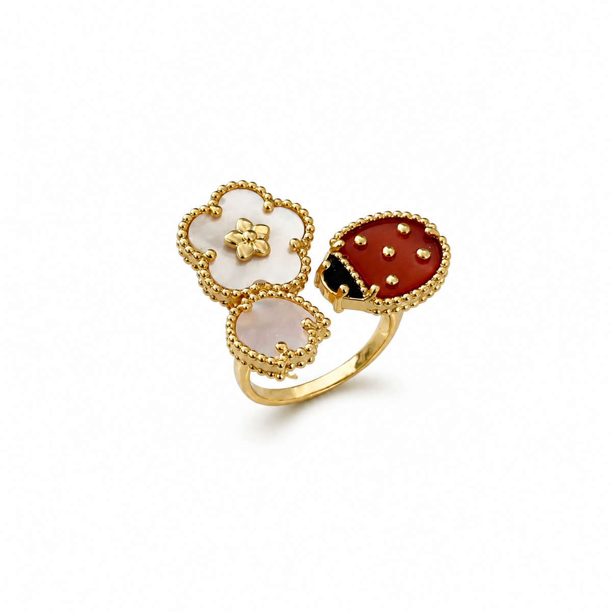 Lucky Bloom Ring – Enamel Ladybug & Mother of Pearl