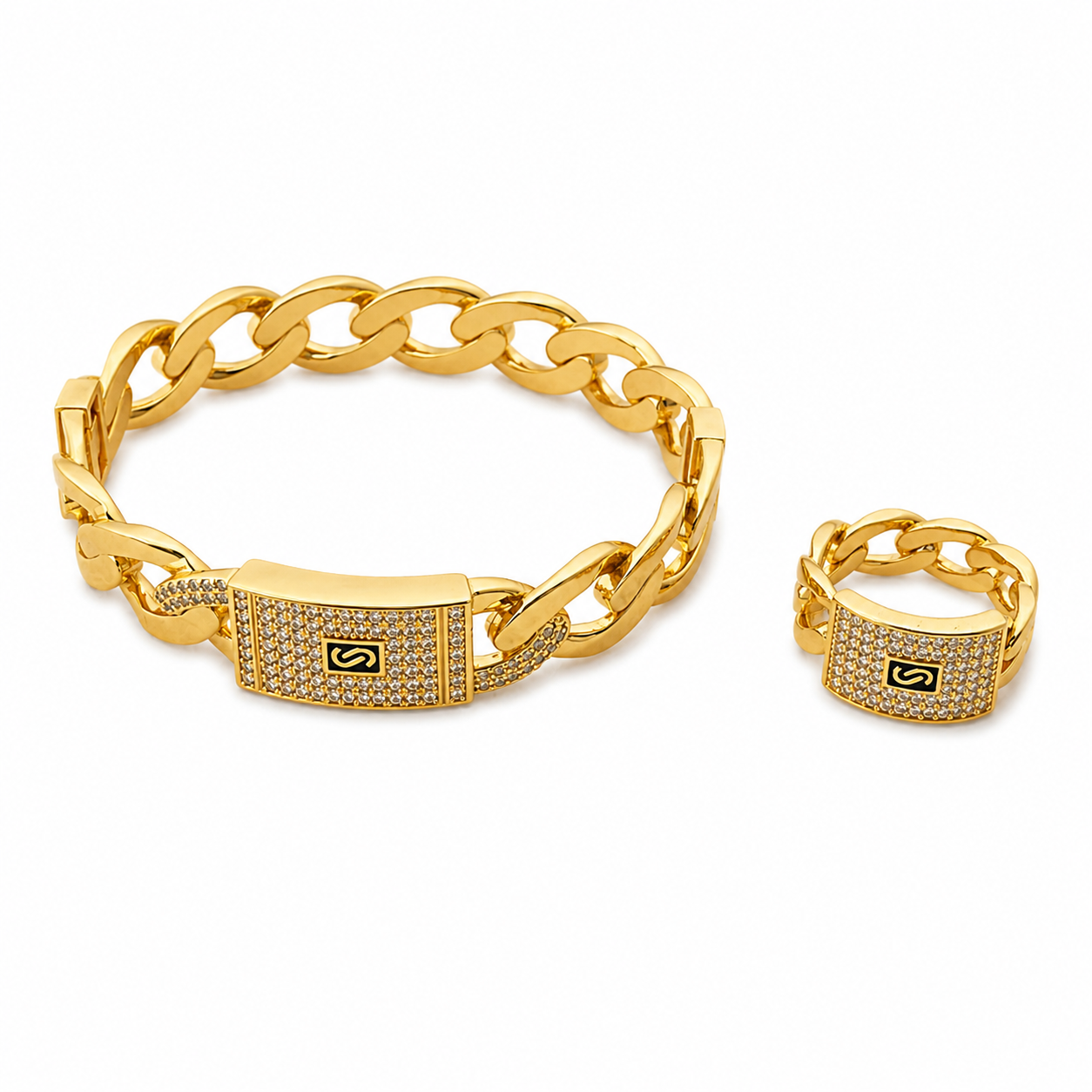 Monaco Cuban Link bangle & Ring Set – Luxury Crystal Duo