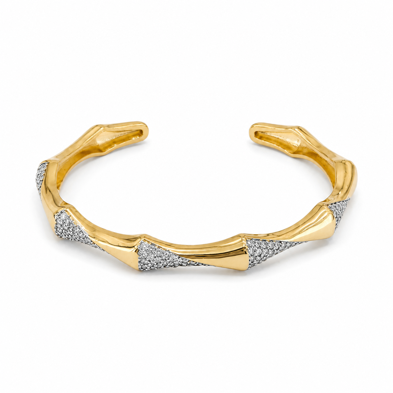 Bamboo Luxe Two-Tone Cuff Bracelet – 18K Gold-Plated & Pavé Accents