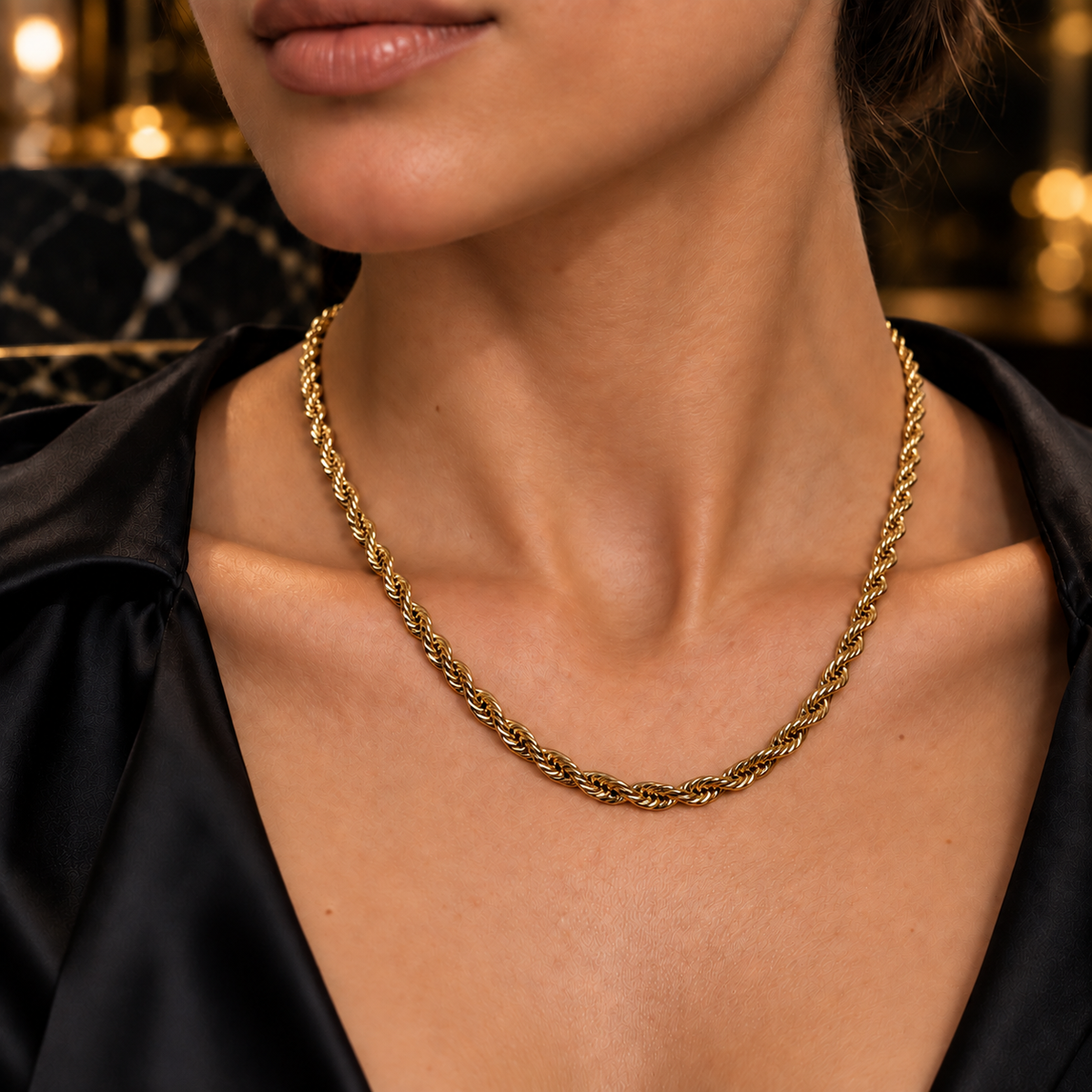 stainless steel twisted “Golden Rope Classic” Necklace(45cm)