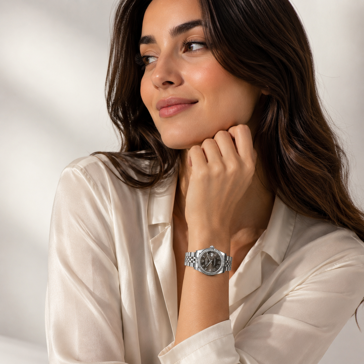 Silver Elegance Women’s Watch – Black Roman Dial