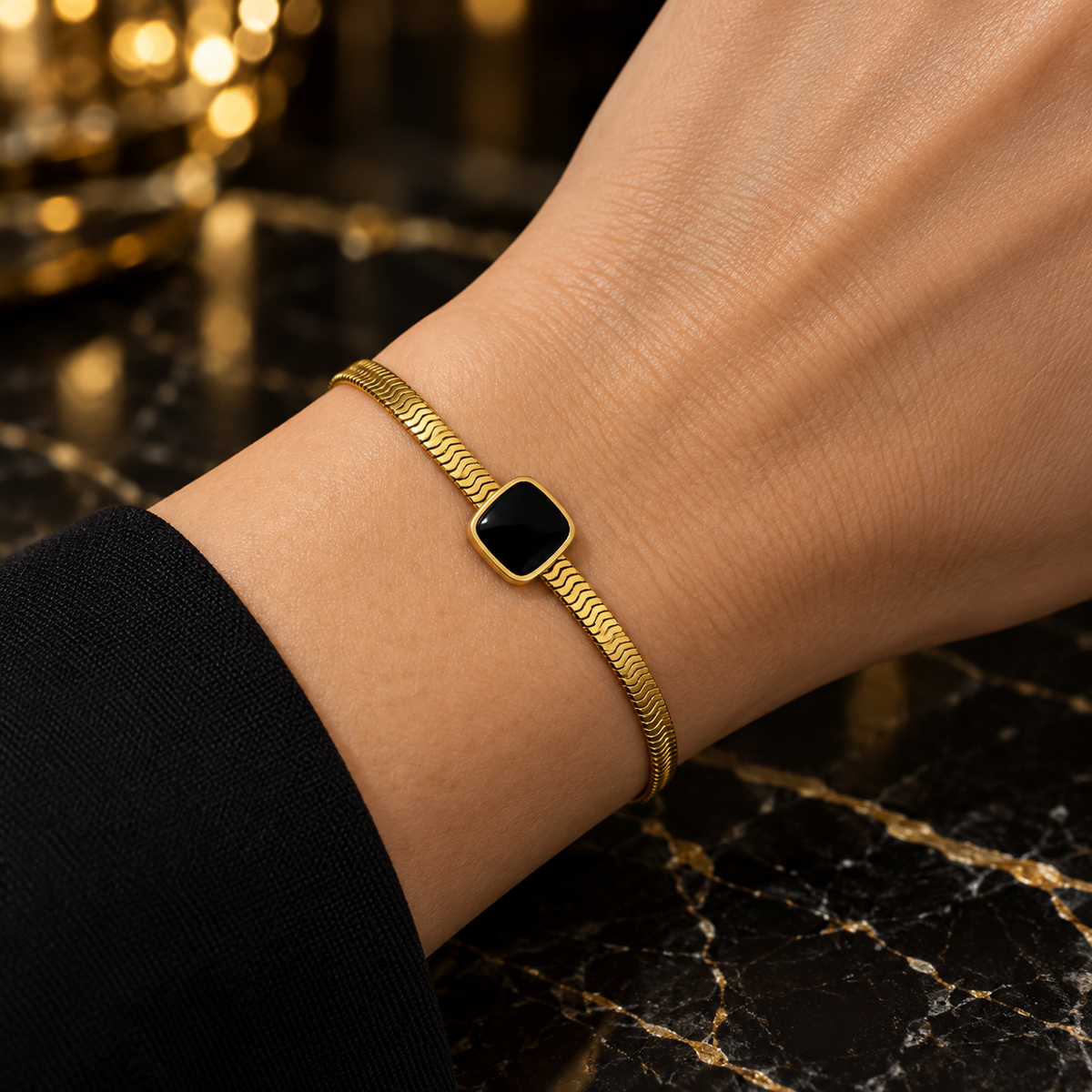 S.steel Black Centerpiece Snake Chain Bracelet