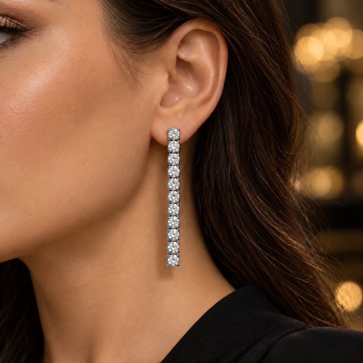 S.Steel Crystal tennis Line Drop Earrings(3mm)