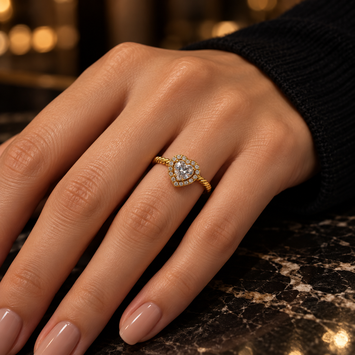 S.steel Heart Twisted Band Ring – Sparkling & Romantic Elegance