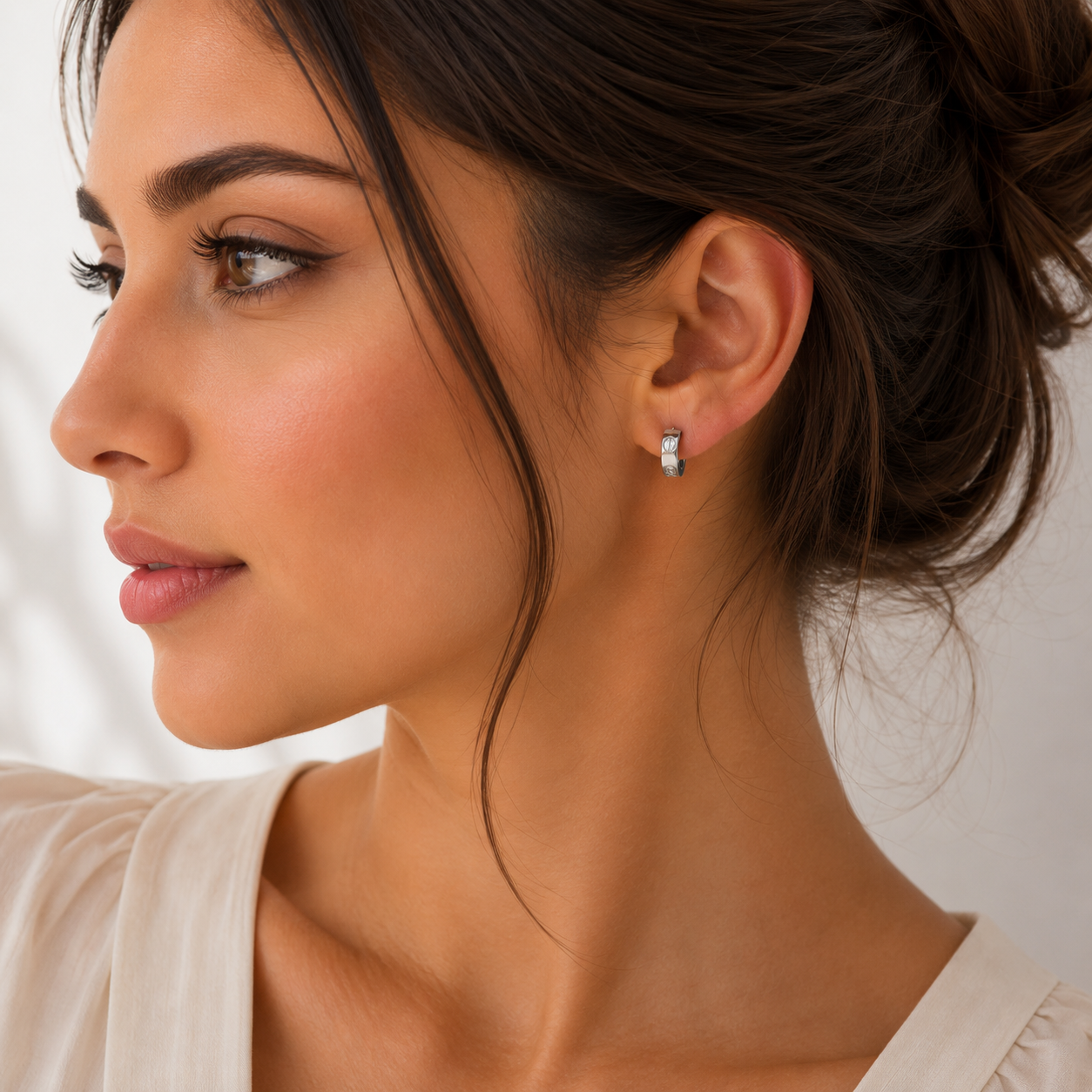 Stainless Steel cartier Silver Screw & Crystal Huggie Earrings – Modern Edge ✨