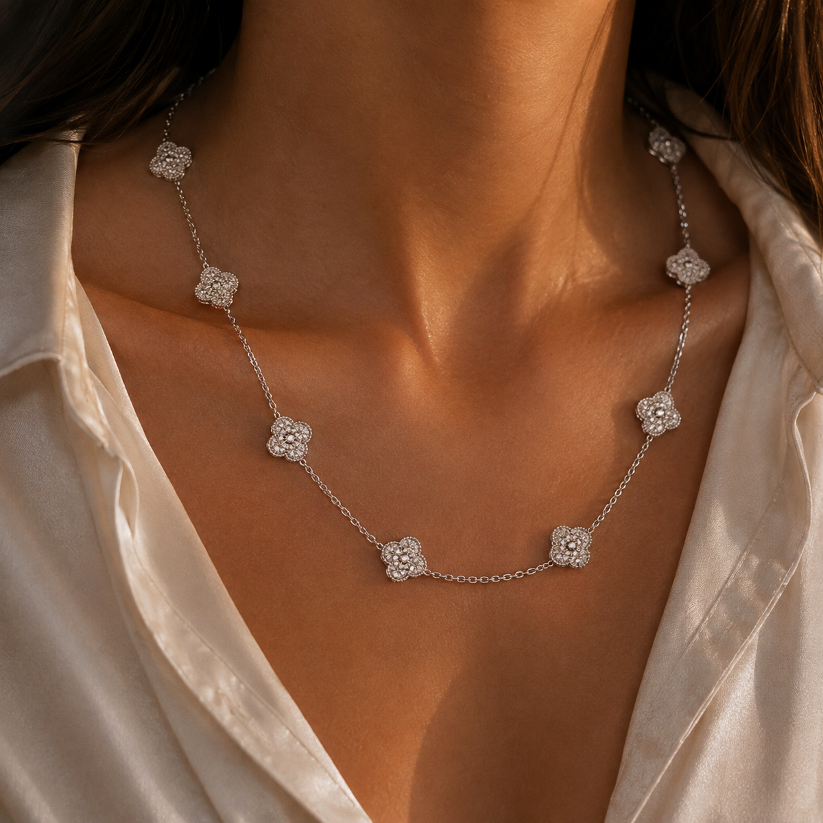 Full stone 10 flower necklace(50cm)