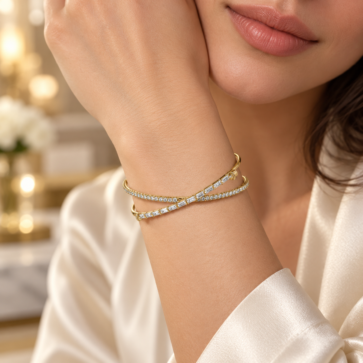 Crisscross X Crystal Open Bangle