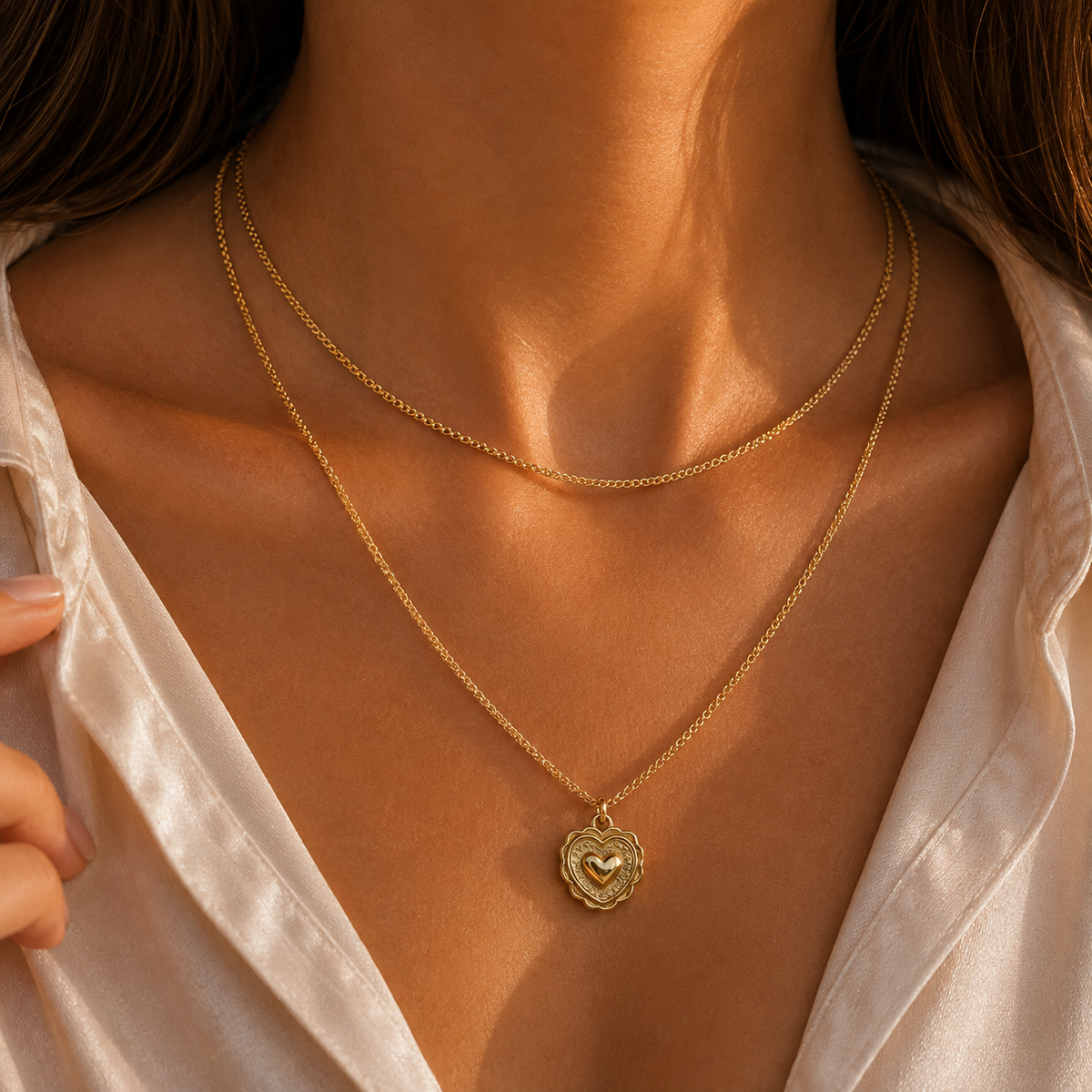 “Sweetheart Charm” Layered Necklace – 18K Gold-Plated