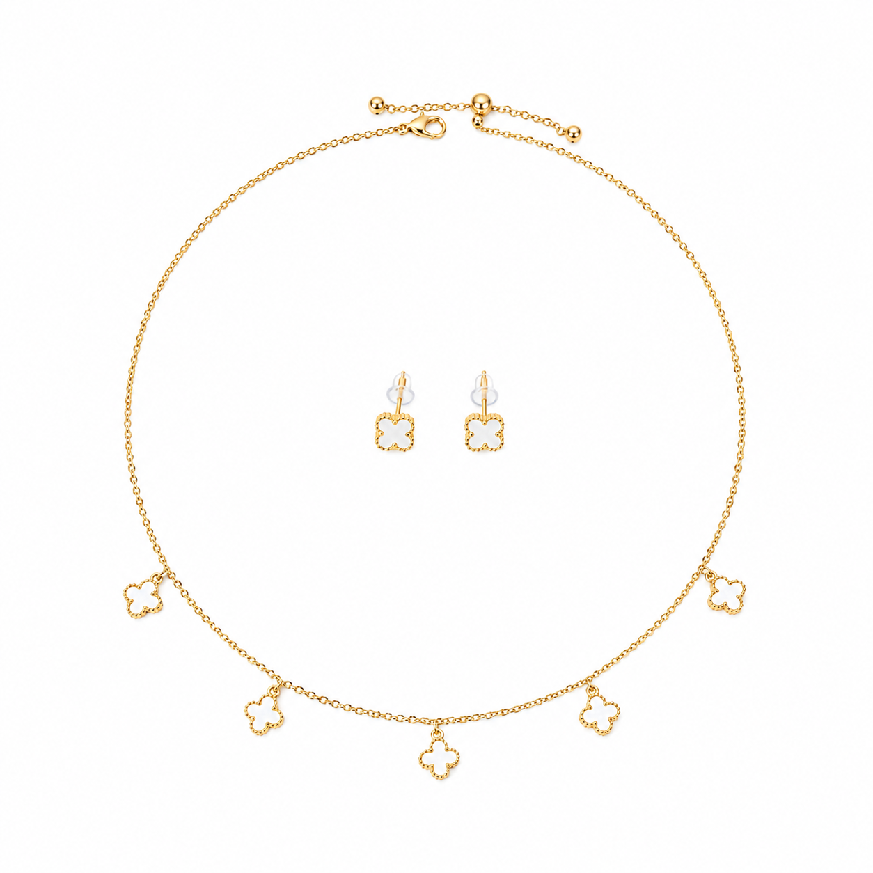 VANCLEEF Necklace & Earrings Set – 18K Gold-Plated Elegance