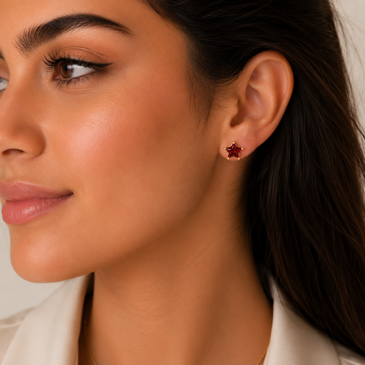 Ruby Star Stud Earrings