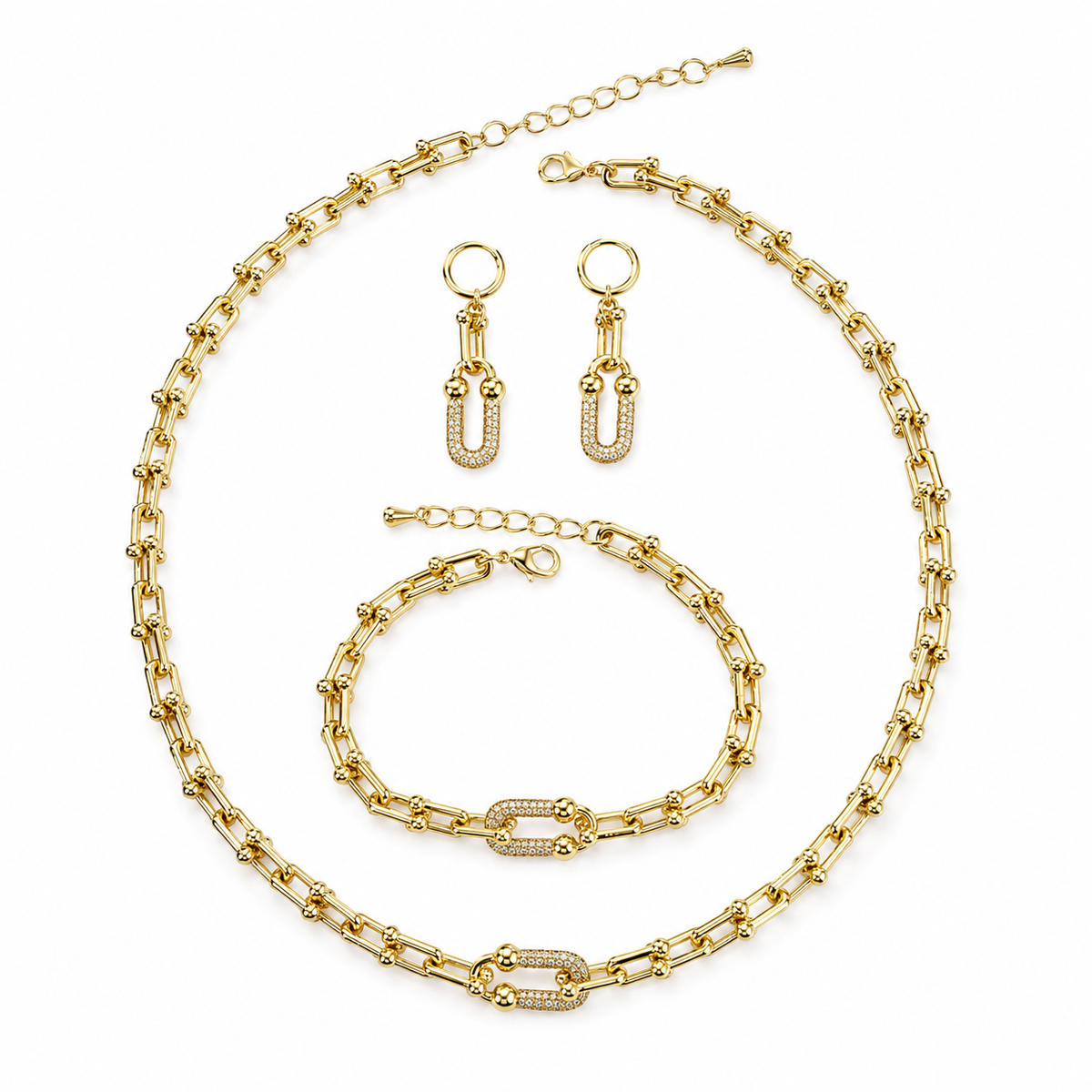 Tiffan-y Gold Crystal Link Jewelry Set