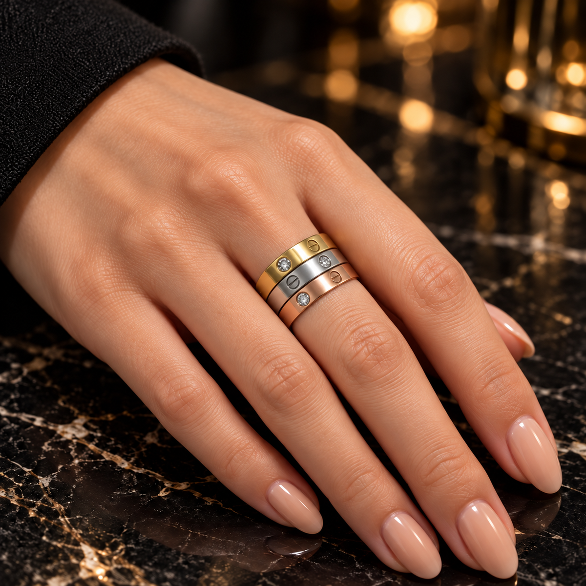 Love with stone Band – Trio Edition (Gold, Silver, Rose)