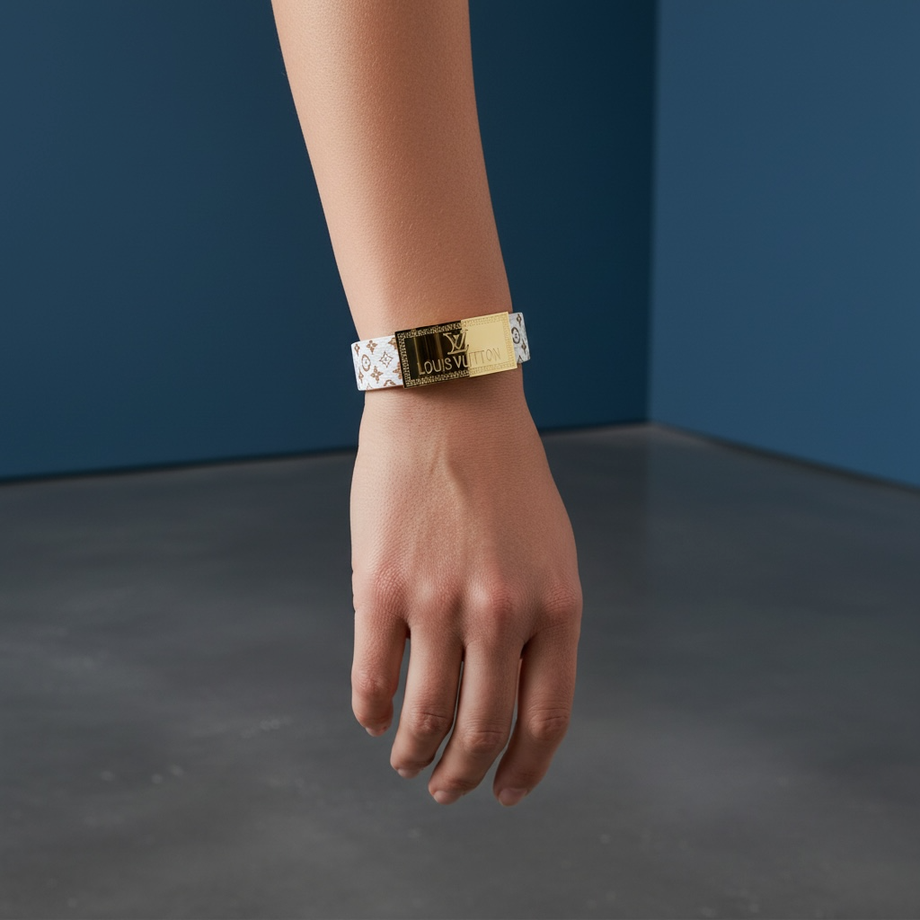 🖤 LV Monogram Leather Bracelet with Silver Plate | Unisex Fashion Accessory