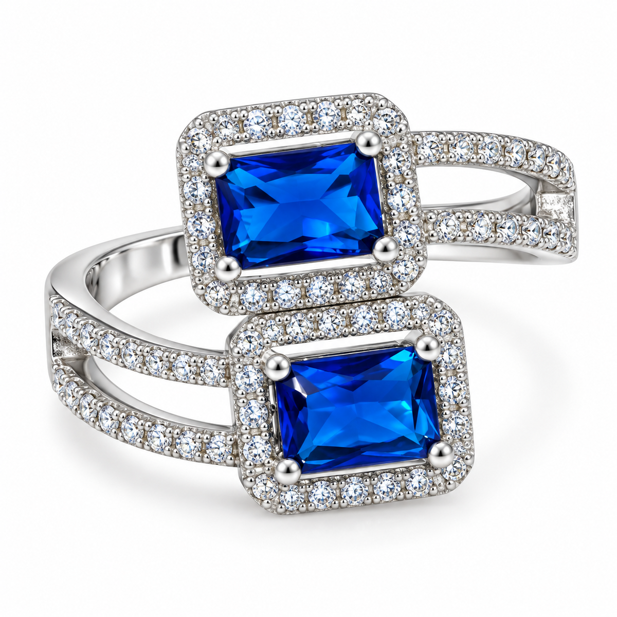 Royal Blue Duo Gem Ring – Silver & Gold