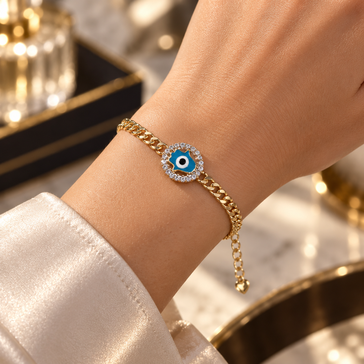 Hamsa Evil Eye Chain Bracelet – Protection with a Luxe Touch ✨