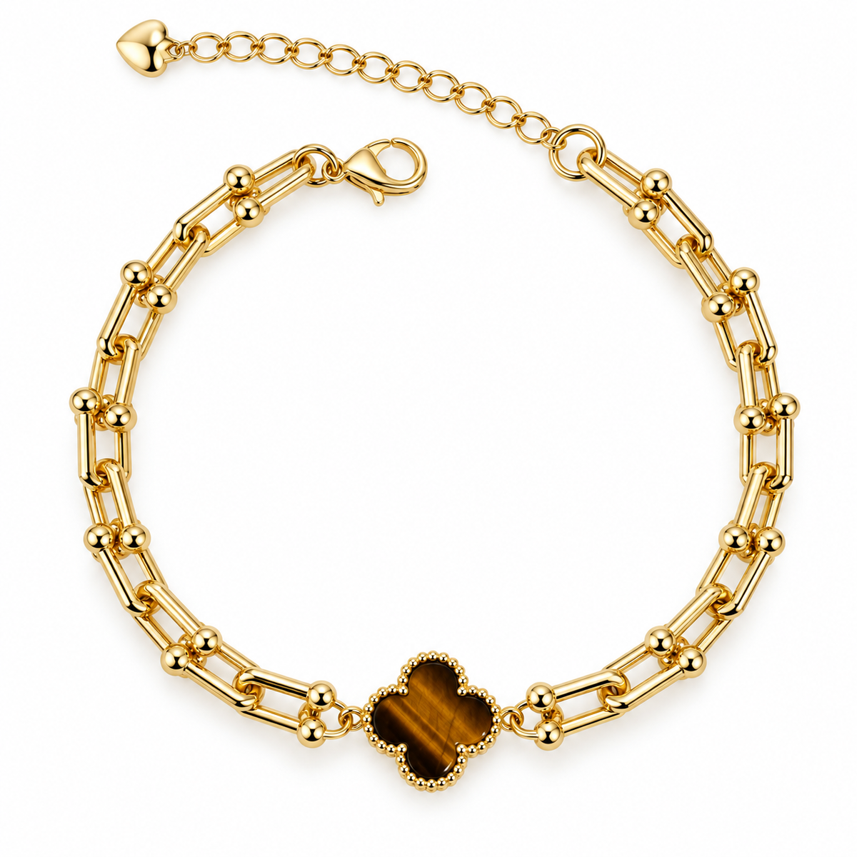 Tiffan-y Tiger Eye Clover Link Bracelet
