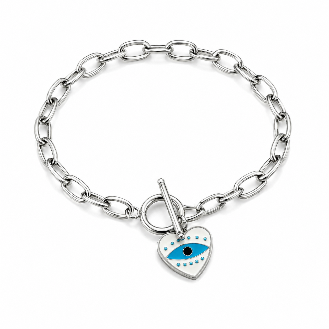 Silver Heart Charm Bracelet – Evil Eye Edition