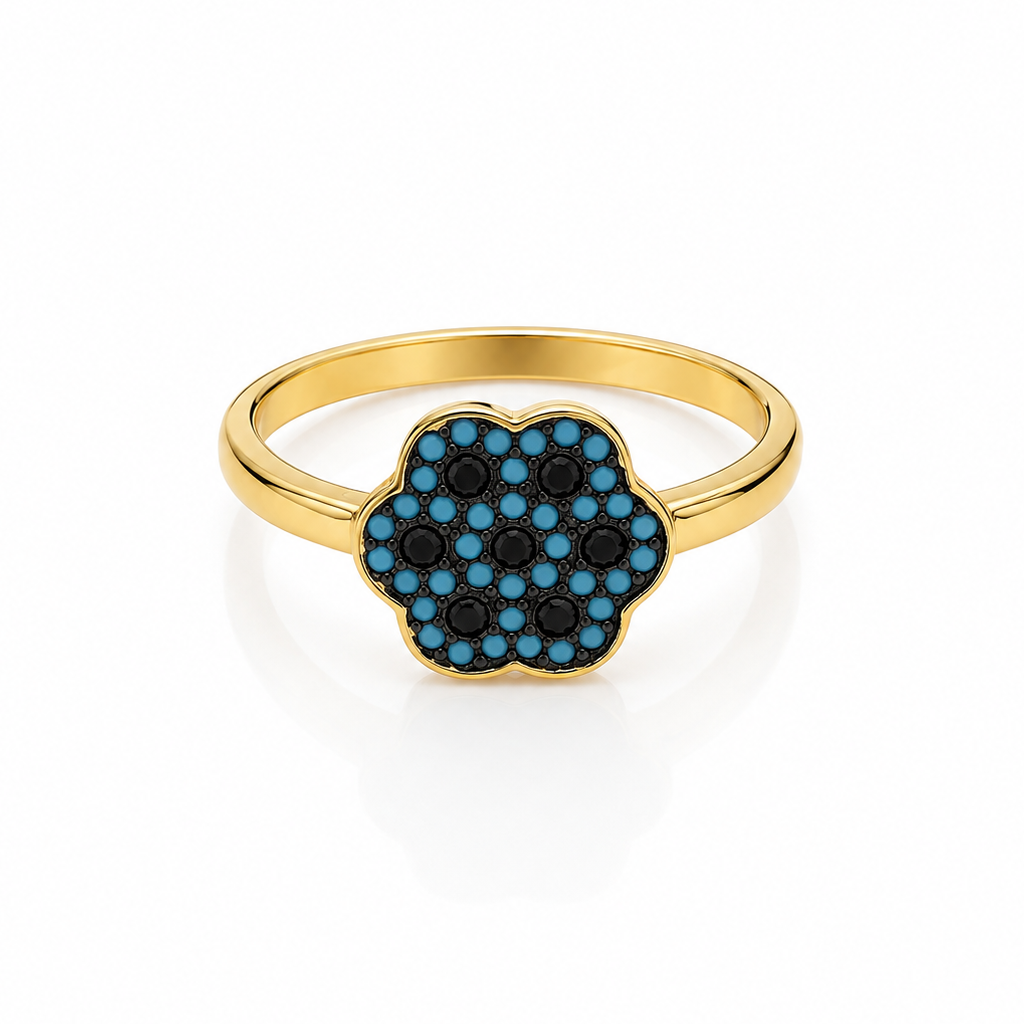 Turquoise & Black Clover Ring