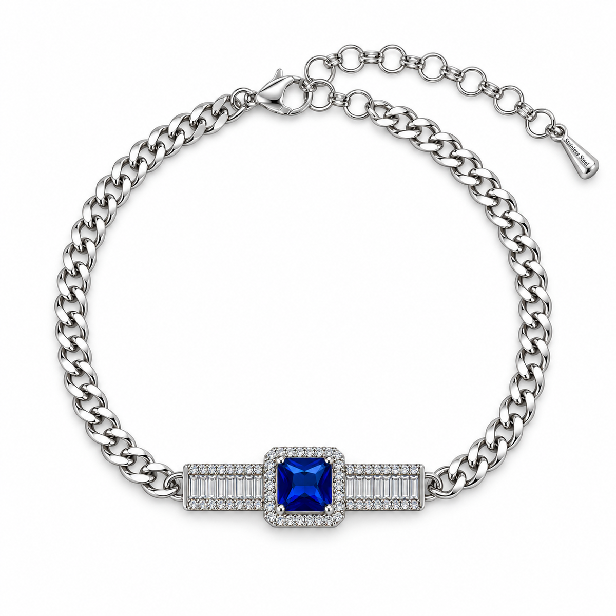 Royal Blue Gem Chain Bracelet – Gold & Silver ✨