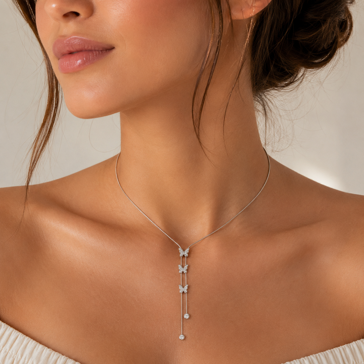Butterfly Lariat Necklace – Silver