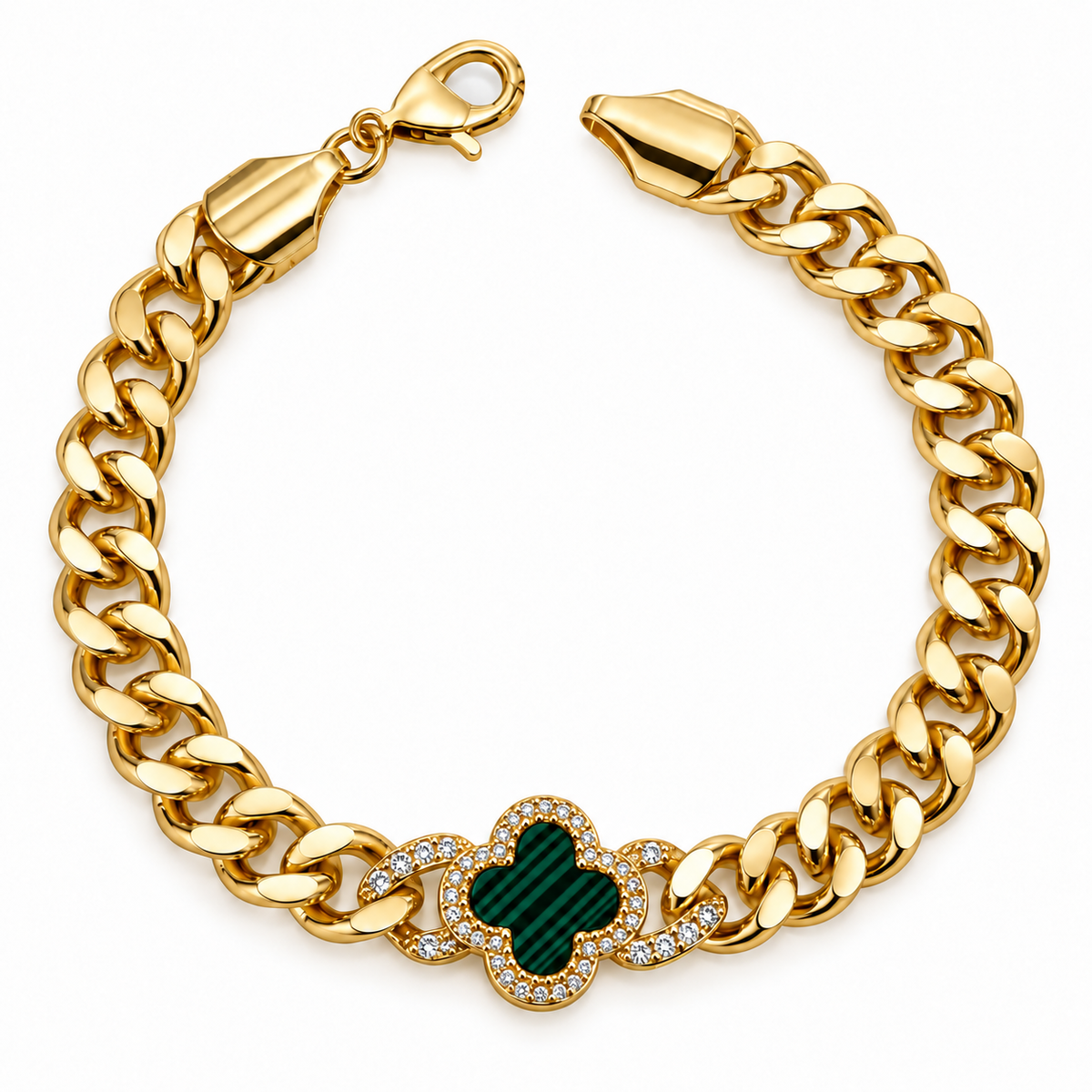 Green Clover Curb Chain Bracelet